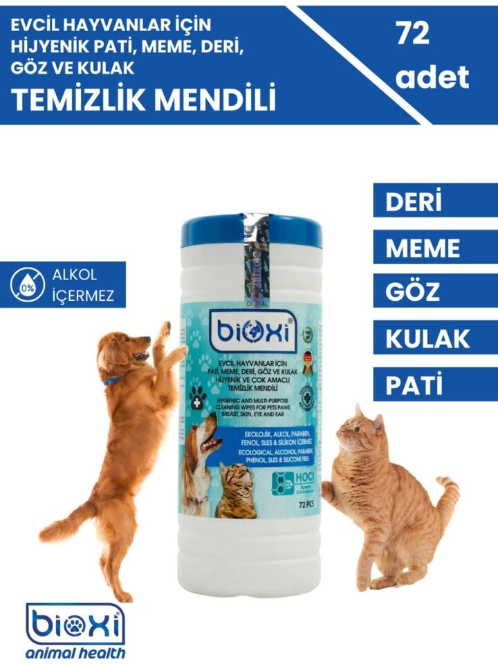 Bioxi Evcil Hayvanlar İçin Hijyenik ve Çok Amaçlı Temizleme Silindir Kova Mendil (72'li)