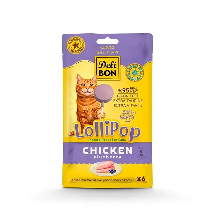 Delibon Dondurularak Kurutulmuş Ördekli Lolipop Kedi Ödülü x 6 Adet