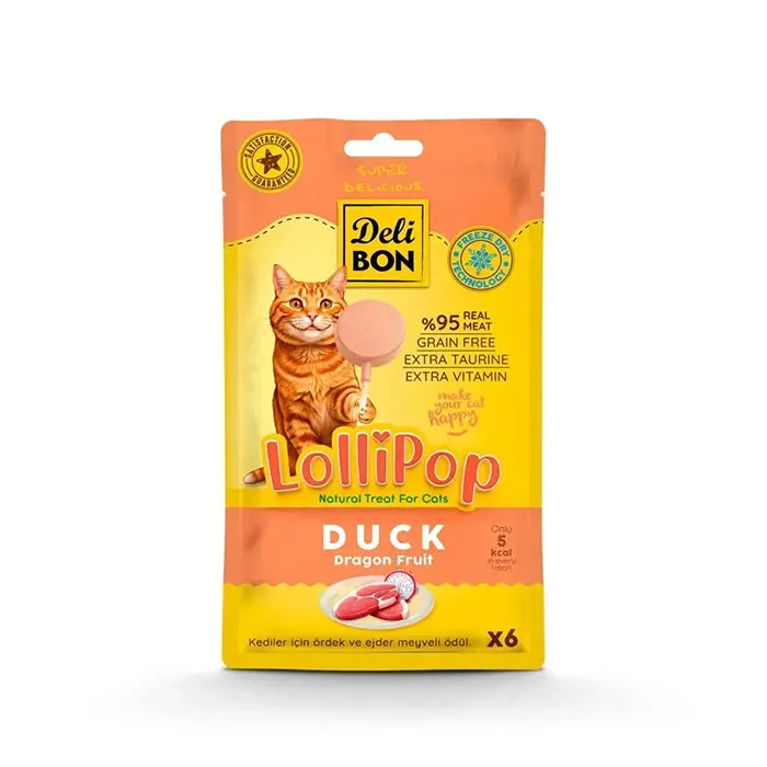 Delibon Dondurularak Kurutulmuş Ördekli Lolipop Kedi Ödülü x 6 Adet