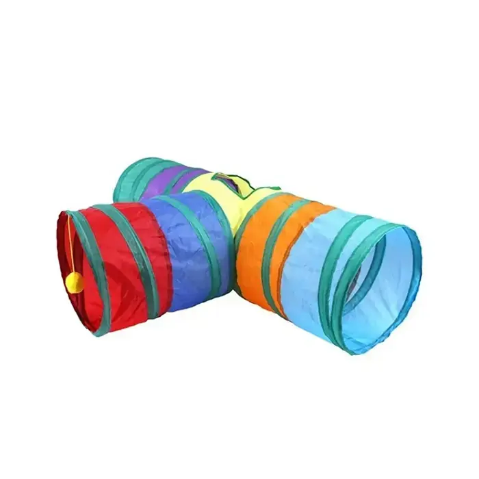 Gökkuşağı Desenli Üç Girişli T Kedi Tuneli