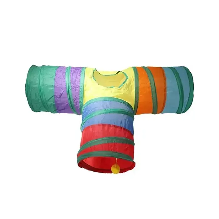 Gökkuşağı Desenli Üç Girişli T Kedi Tuneli