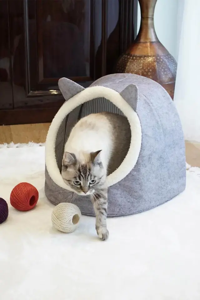 Alas Keçe Kedi Ve Köpek Evi Yatağı Gri