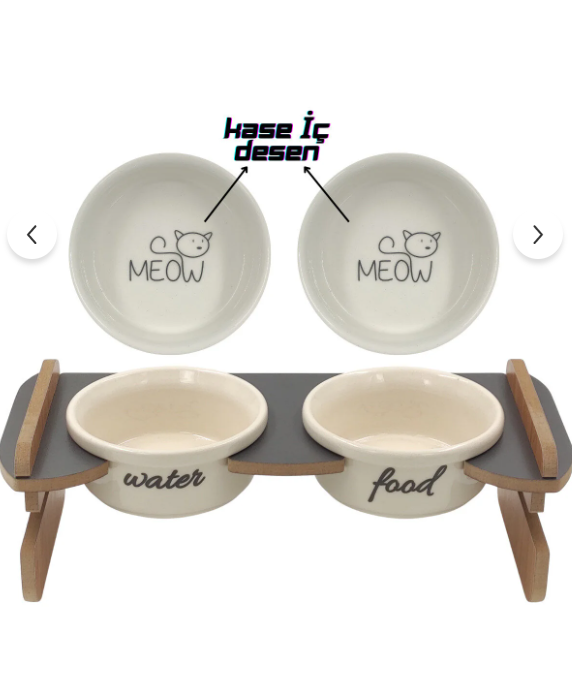 Yüksekliği Ayarlanabilir Seramik Kedi Mama ve Su Kabı | Yavru ve Yetişkin Kedi İçin 300 ml