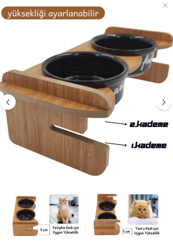 Yüksekliği Ayarlanabilir Seramik Kedi Mama ve Su Kabı | Yavru ve Yetişkin Kedi İçin Uygun 300 ml
