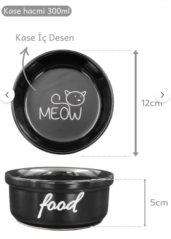 Yüksekliği Ayarlanabilir Seramik Kedi Mama ve Su Kabı | Yavru ve Yetişkin Kedi İçin Uygun 300 ml