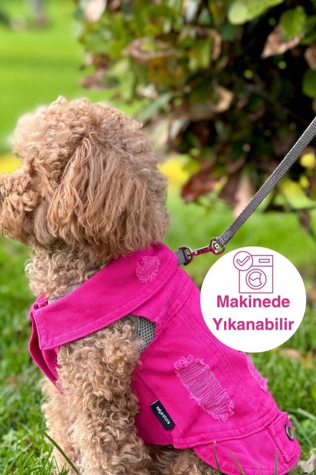 Salya Fuşya Renk Kot Köpek Yeleği - Küçük Irklar İçin Şık ve Rahat Yelek (0-15kg)