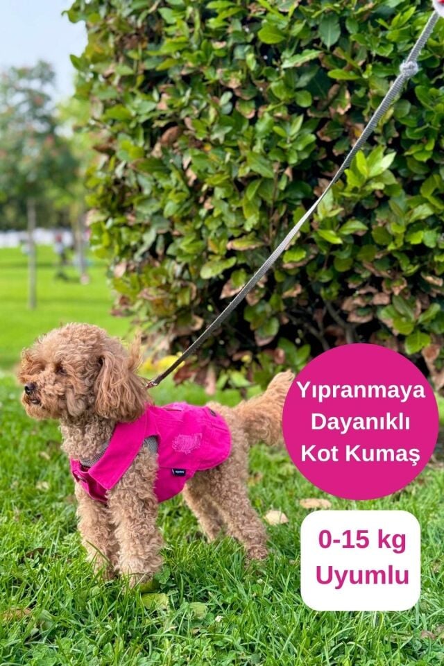 Salya Fuşya Renk Kot Köpek Yeleği - Küçük Irklar İçin Şık ve Rahat Yelek (0-15kg)