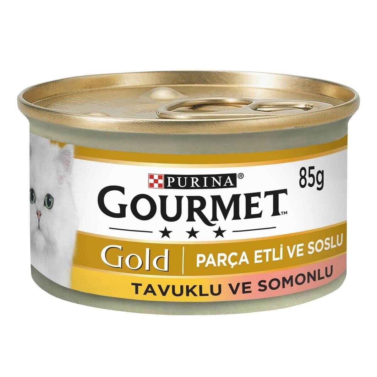 Gourmet Gold Parça Etli Soslu Somonlu Tavuklu Kedi Konservesi 85 Gr
