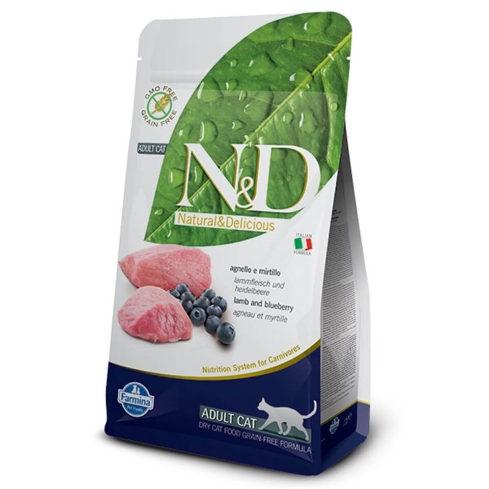 N&D Tahılsız Kuzu Etli Yaban Mersinli Yetişkin Kedi Maması 1.5 Kg