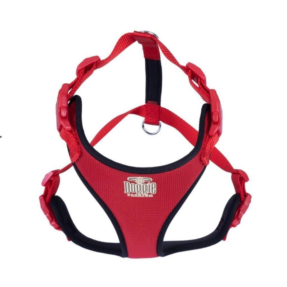 Doggie Havalı Dokuma Köpek Göğüs Tasması Kırmızı (2 x 45 - 55 cm)