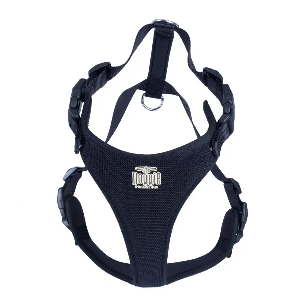 Doggie Havalı Dokuma Köpek Göğüs Tasması Siyah (2 x 45 - 55 cm)