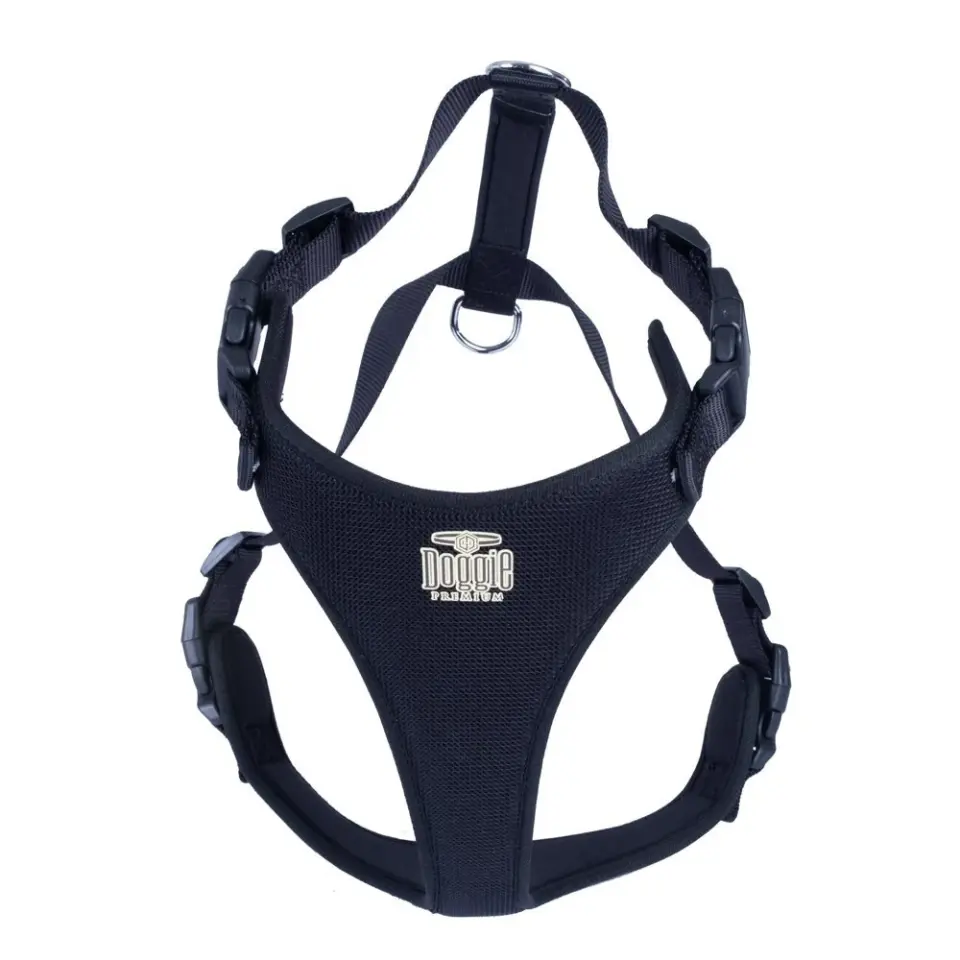 Doggie Havalı Dokuma Köpek Göğüs Tasması Siyah (2 x 45 - 55 cm)
