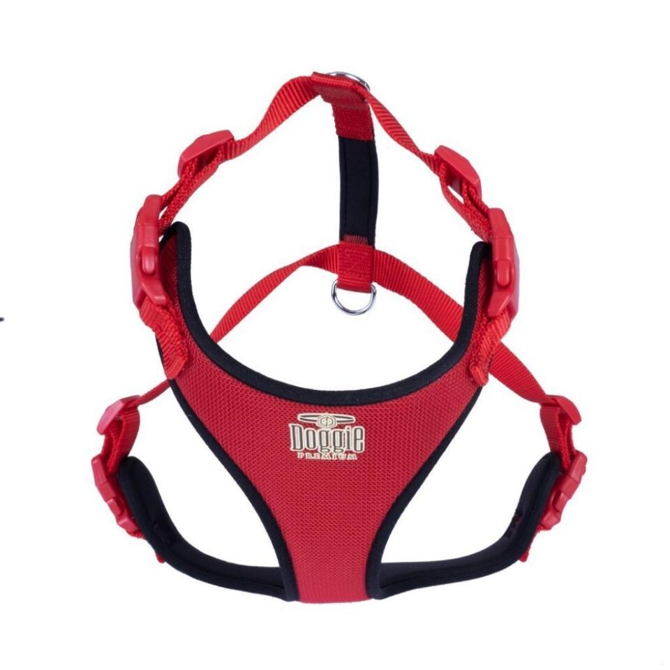 Doggie Havalı Dokuma Köpek Göğüs Tasması Kırmızı (2 x 55 - 65 cm)