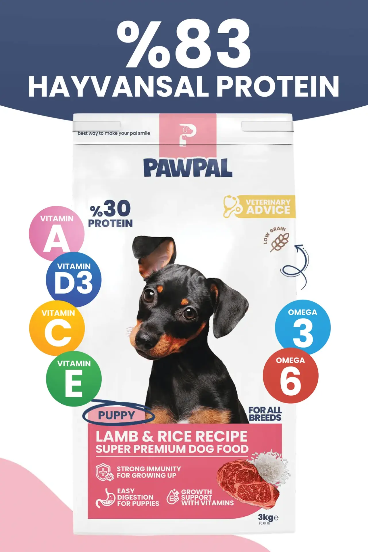 Pawpal Kuzu Eti ve Pirinçli Yavru Köpek Maması 3 Kg