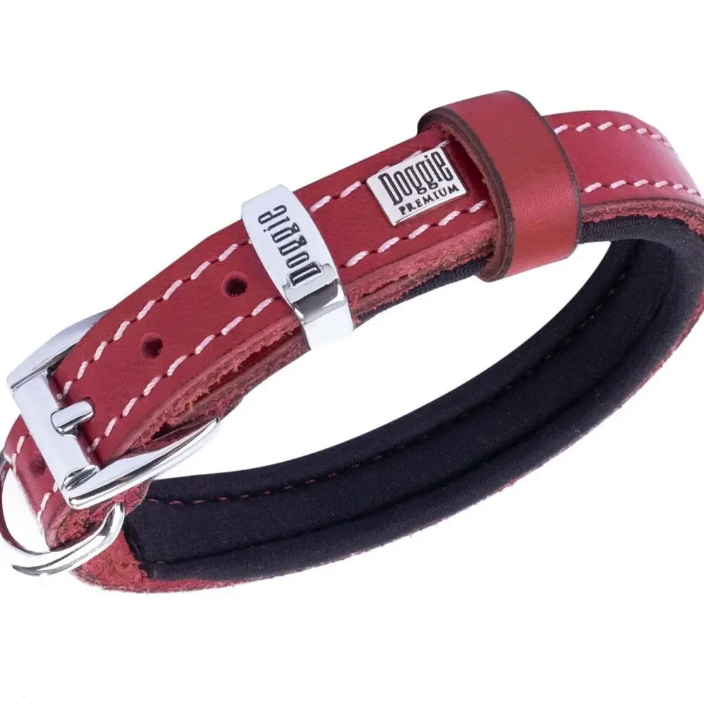Doggie Konforlu Gerçek Deriden El Yapımı Boyun Tasması 1,5x20-25cm Kırmızı