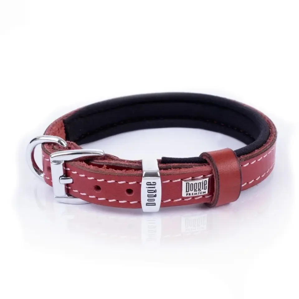 Doggie Konforlu Gerçek Deriden El Yapımı Boyun Tasması 1,5x20-25cm Kırmızı