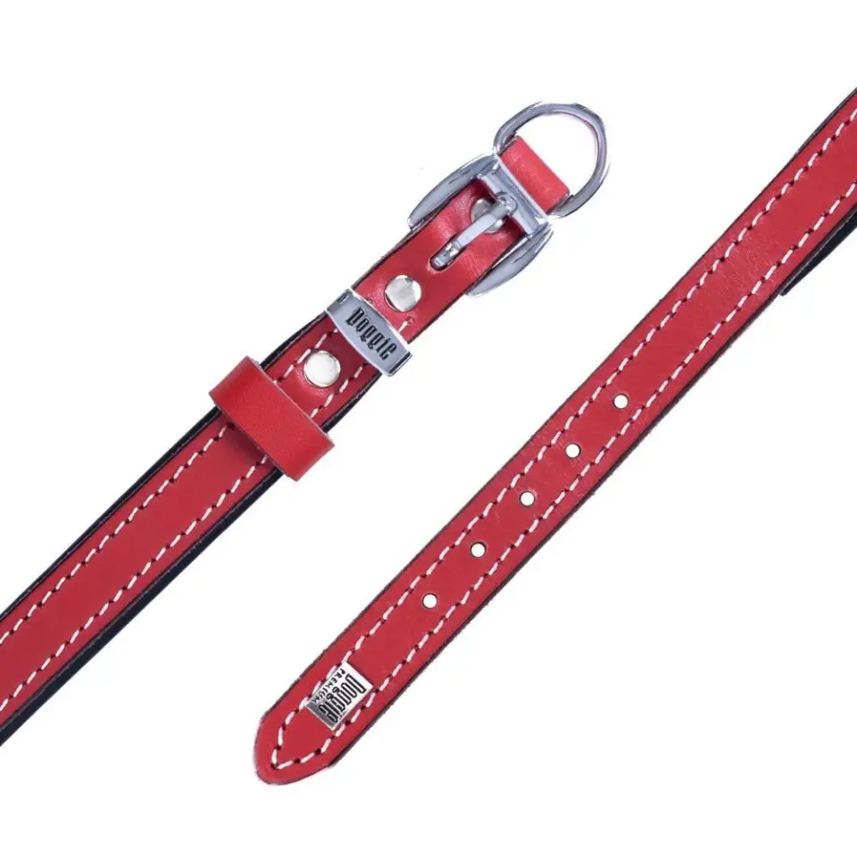 Doggie Konforlu Gerçek Deriden El Yapımı Boyun Tasması 1,5x20-25cm Kırmızı