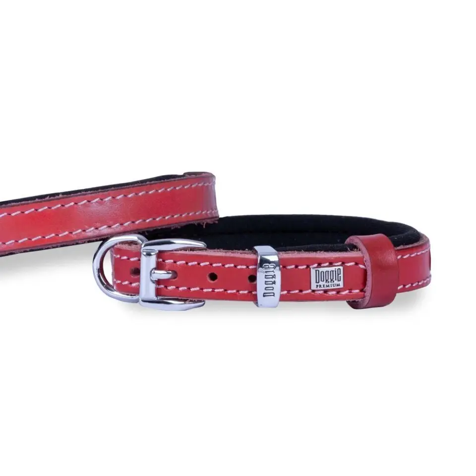 Doggie Konforlu Gerçek Deriden El Yapımı Boyun Tasması 1,5x20-25cm Kırmızı