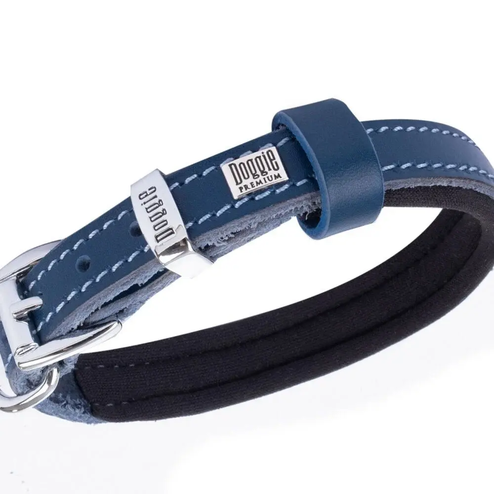 Doggie Konforlu Gerçek Deriden El Yapımı  Boyun Tasması 1,5x20-25cm - Royal Blue
