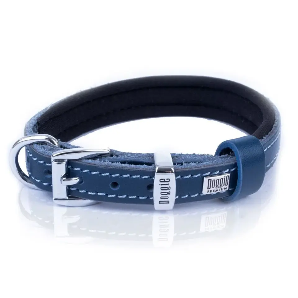 Doggie Konforlu Gerçek Deriden El Yapımı  Boyun Tasması 1,5x20-25cm - Royal Blue