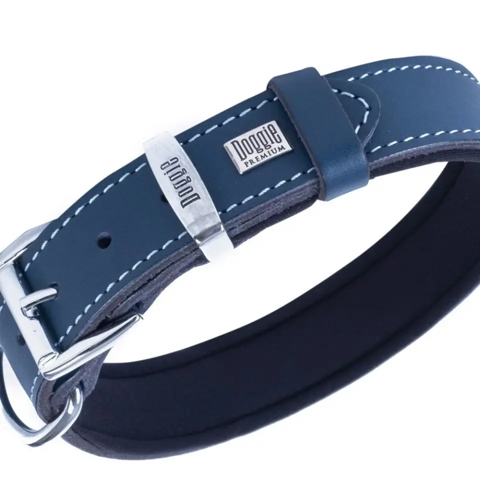 Doggie Konforlu Gerçek Deriden El Yapımı Kemik Desenli Köpek Boyun Tasması 4x57-65cm - Royal Blue