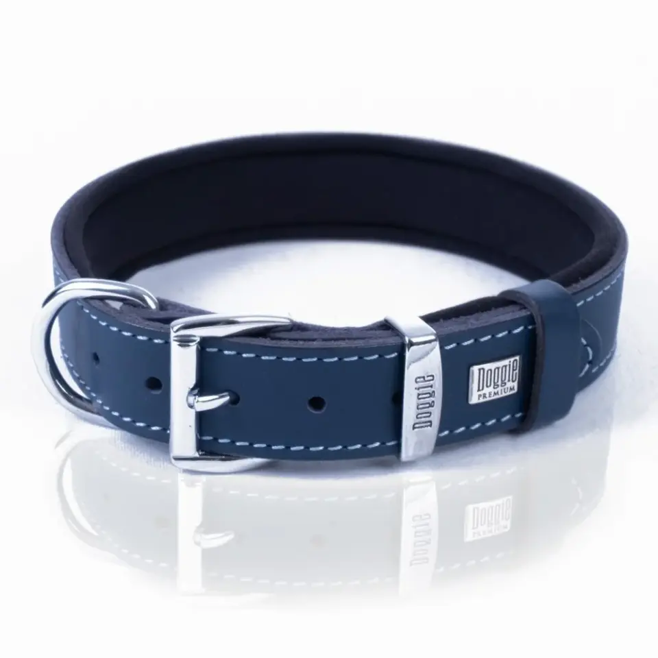 Doggie Konforlu Gerçek Deriden El Yapımı Kemik Desenli Köpek Boyun Tasması 4x57-65cm - Royal Blue