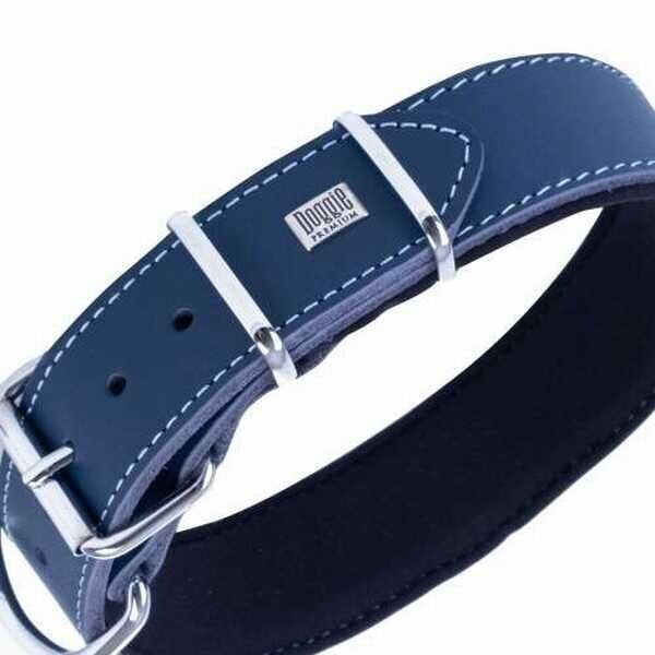 Doggie Çift Kat Deri Köpek Boyun Tasması Royalblue 4x52-60 Cm