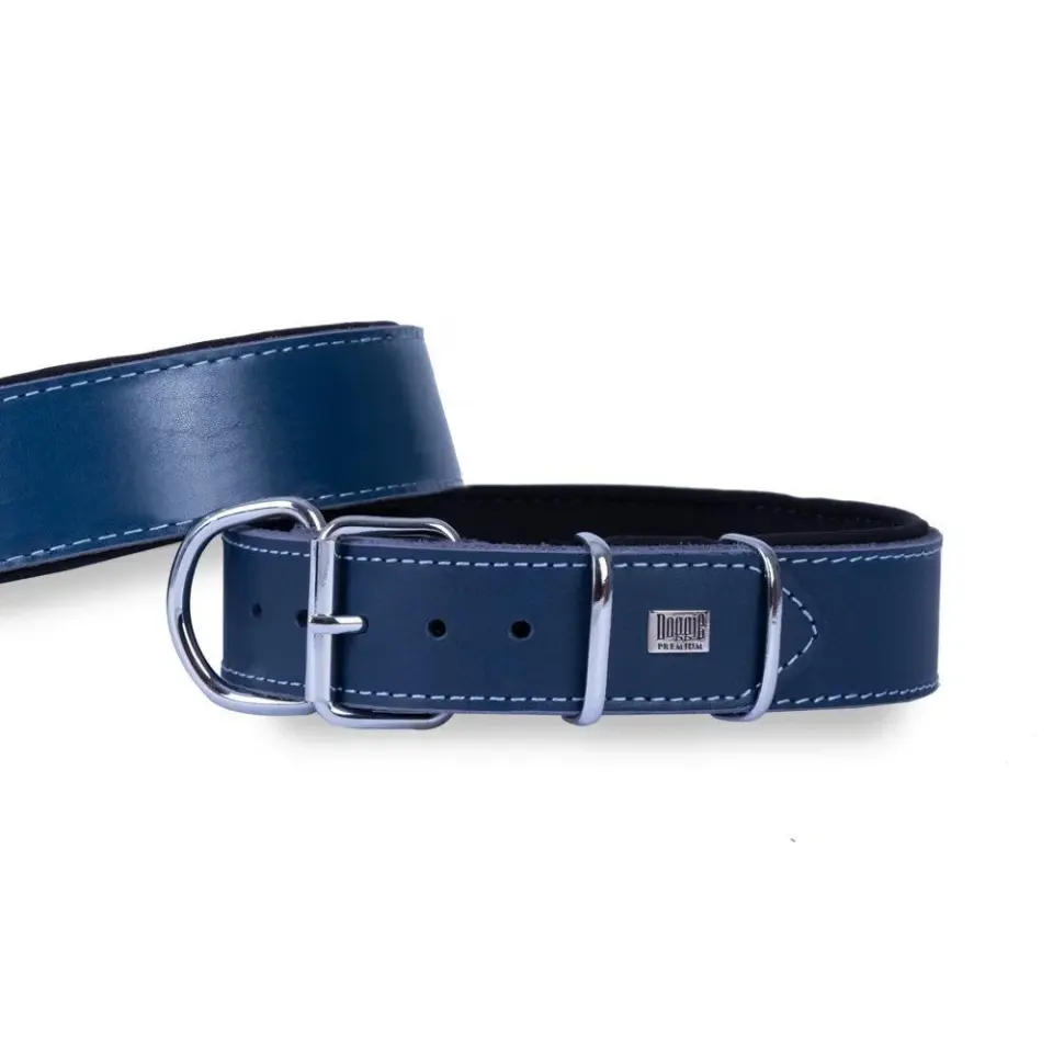 Doggie Çift Kat Gerçek Deriden El Yapımı Köpek Boyun Tasması 4x47-55cm - Royal Blue