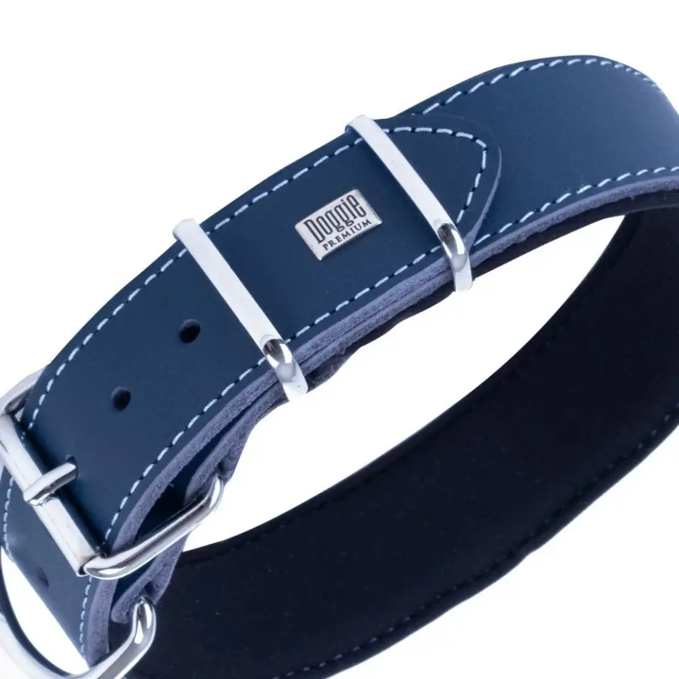 Doggie Çift Kat Gerçek Deriden El Yapımı Köpek Boyun Tasması 4x47-55cm - Royal Blue