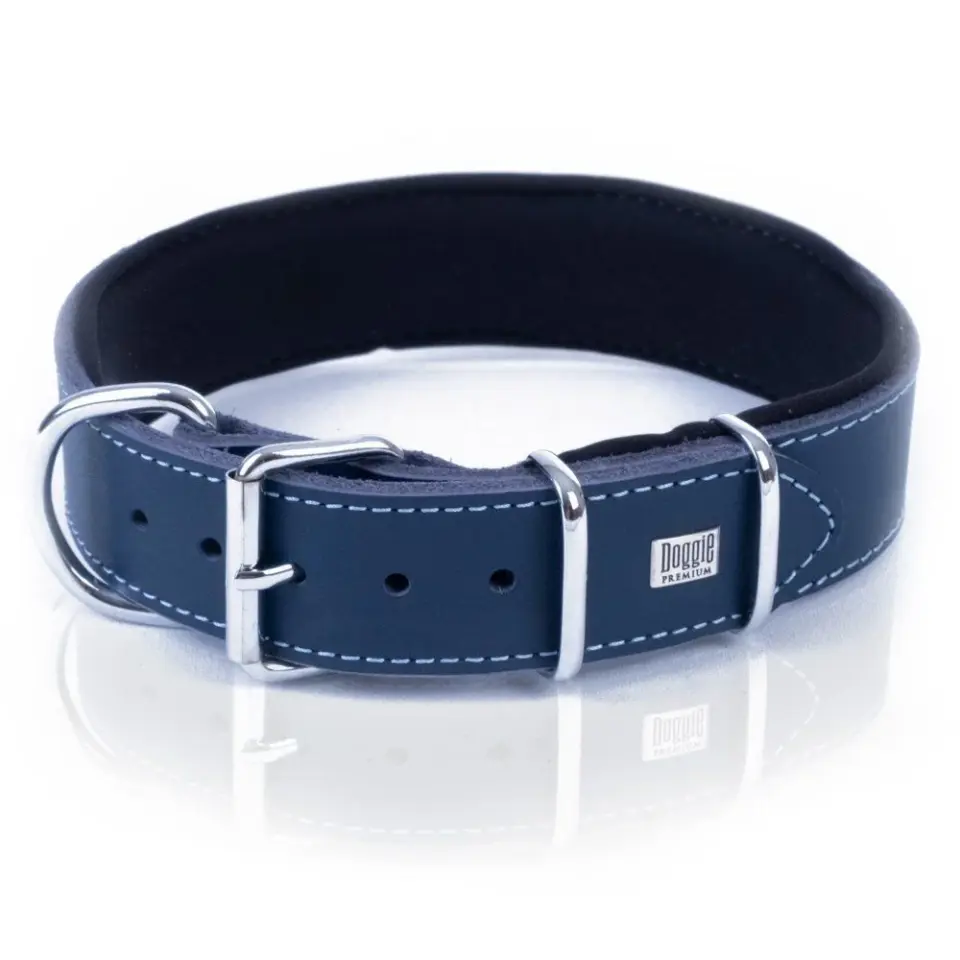 Doggie Çift Kat Gerçek Deriden El Yapımı Köpek Boyun Tasması 4x47-55cm - Royal Blue
