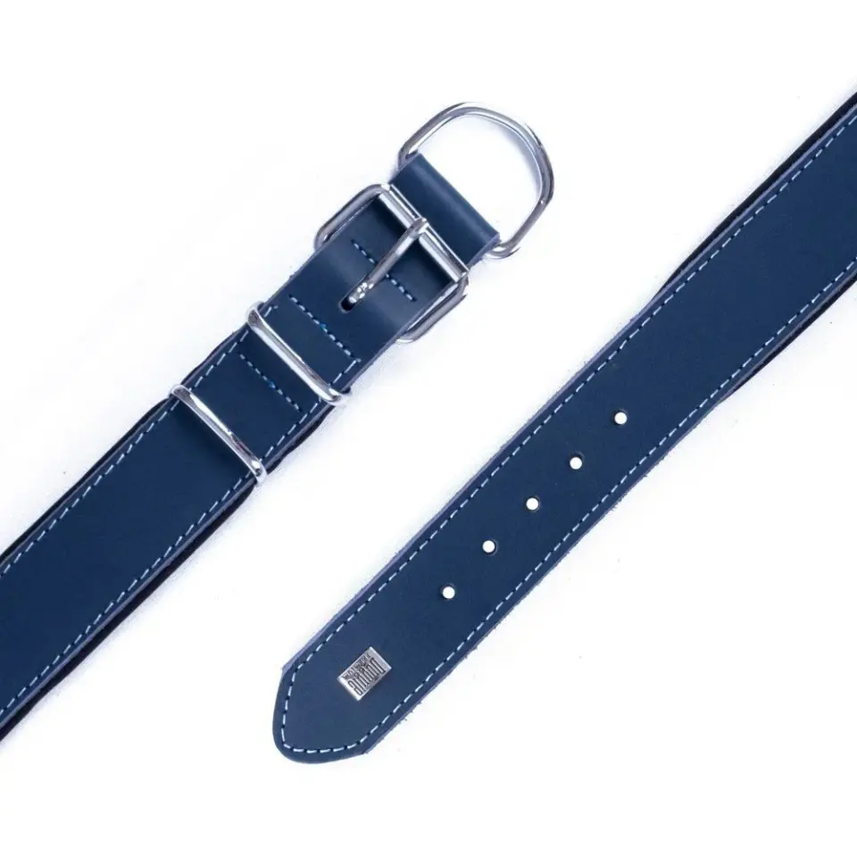 Doggie Çift Kat Gerçek Deriden El Yapımı Köpek Boyun Tasması 4x47-55cm - Royal Blue