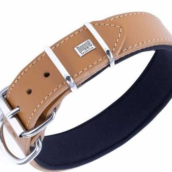 Doggie Çift Kat Deri Köpek Boyun Tasması Camel 4x52-60 Cm