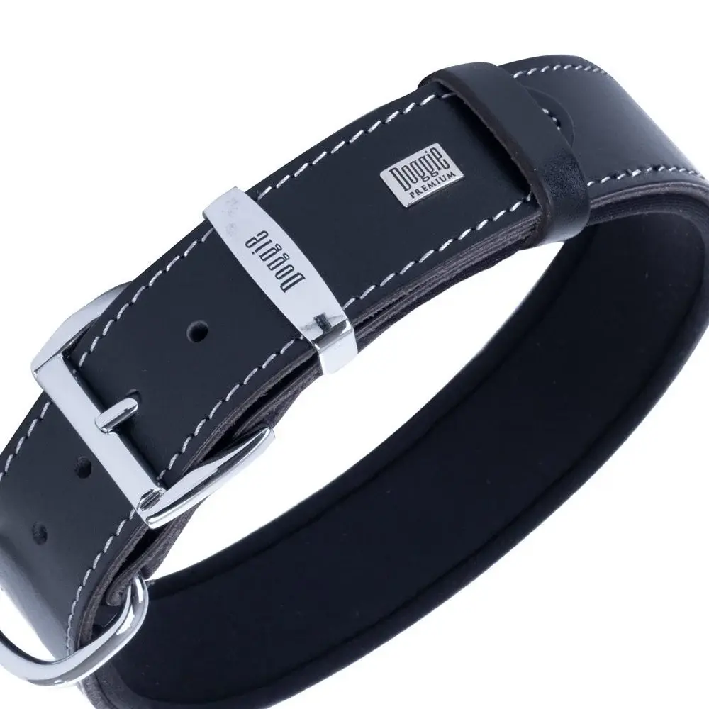 Doggie Konforlu Gerçek Deriden El Yapımı Kemik Desenli Köpek Boyun Tasması 4x52-60cm - Siyah