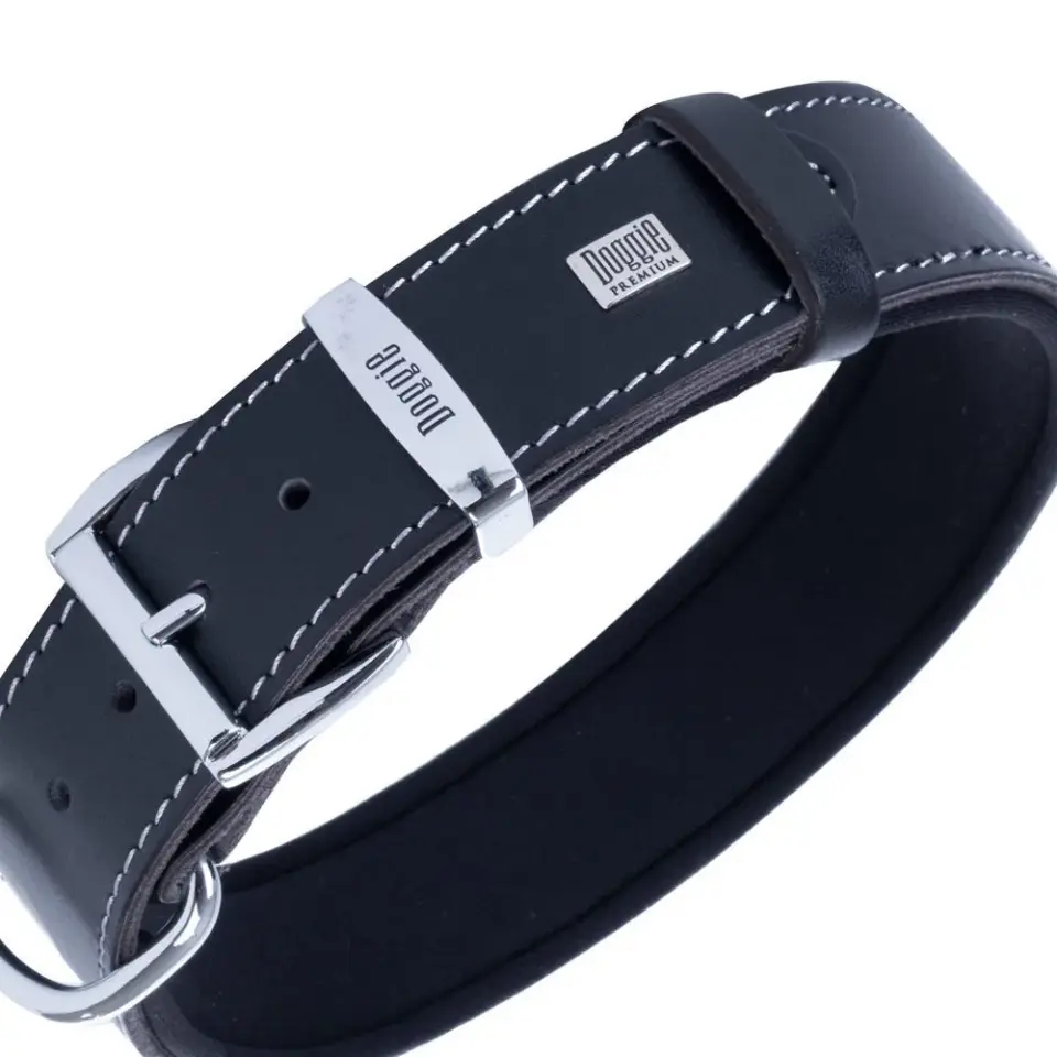 Doggie Konforlu Gerçek Deriden El Yapımı Kemik Desenli Köpek Boyun Tasması 4x52-60cm - Siyah