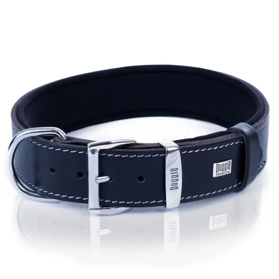 Doggie Konforlu Gerçek Deriden El Yapımı Kemik Desenli Köpek Boyun Tasması 4x52-60cm - Siyah