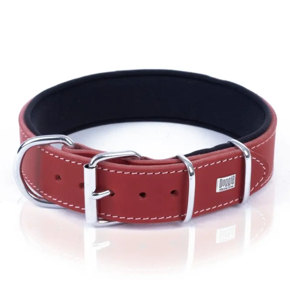 Doggie Çift Kat Gerçek Deriden El Yapımı Köpek Boyun Tasması 4x47-55cm - Kırmızı