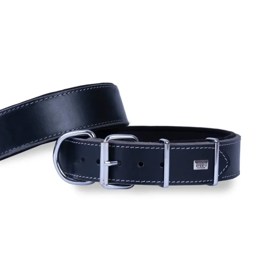 Doggie Çift Kat Gerçek Deriden El Yapımı Köpek Boyun Tasması 4x52-60cm - Siyah