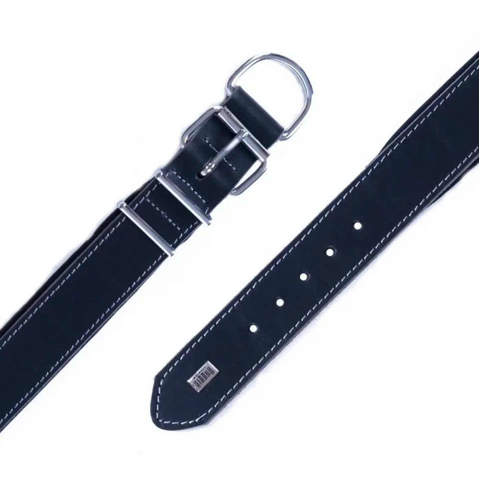 Doggie Çift Kat Gerçek Deriden El Yapımı Köpek Boyun Tasması 4x52-60cm - Siyah