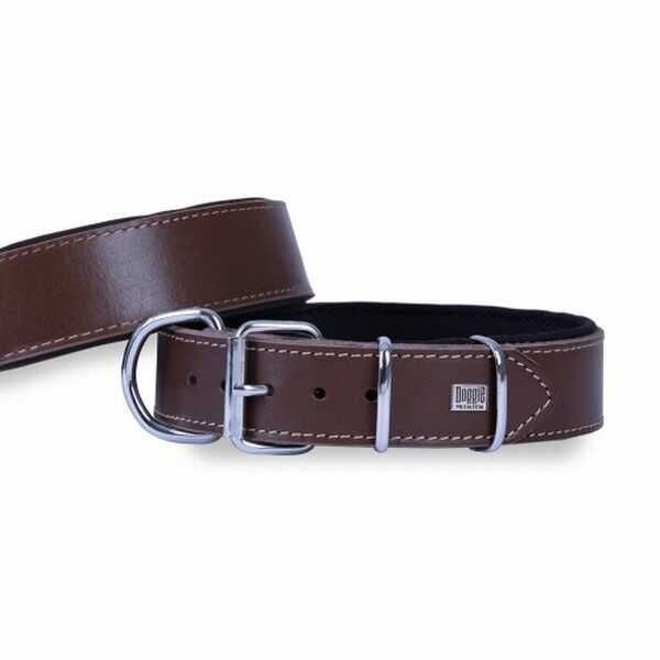 Doggie Çift Kat Deri Köpek Boyun Tasması Kahverengi 4x52-60 Cm
