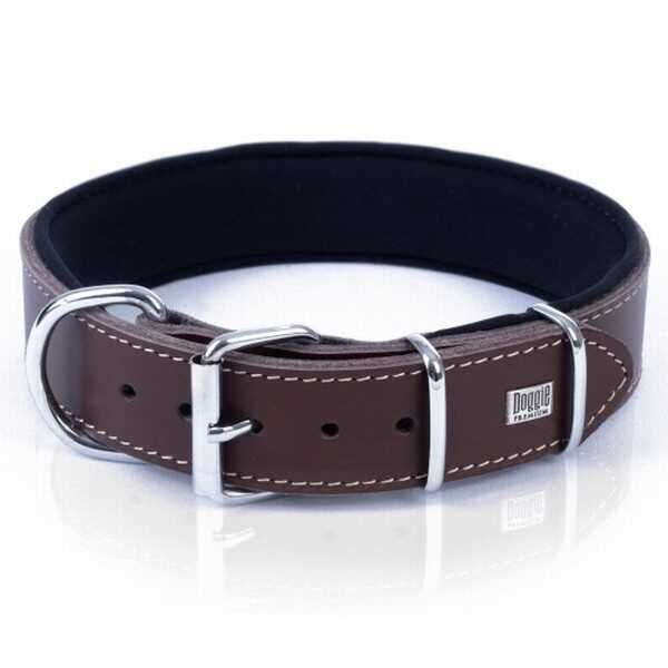 Doggie Çift Kat Deri Köpek Boyun Tasması Kahverengi 4x52-60 Cm
