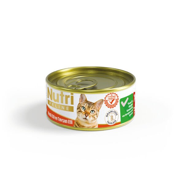 Nutri Feline Hindi Etli ve Tavşanlı Tahılsız Yetişkin Kedi Konservesi 85gr