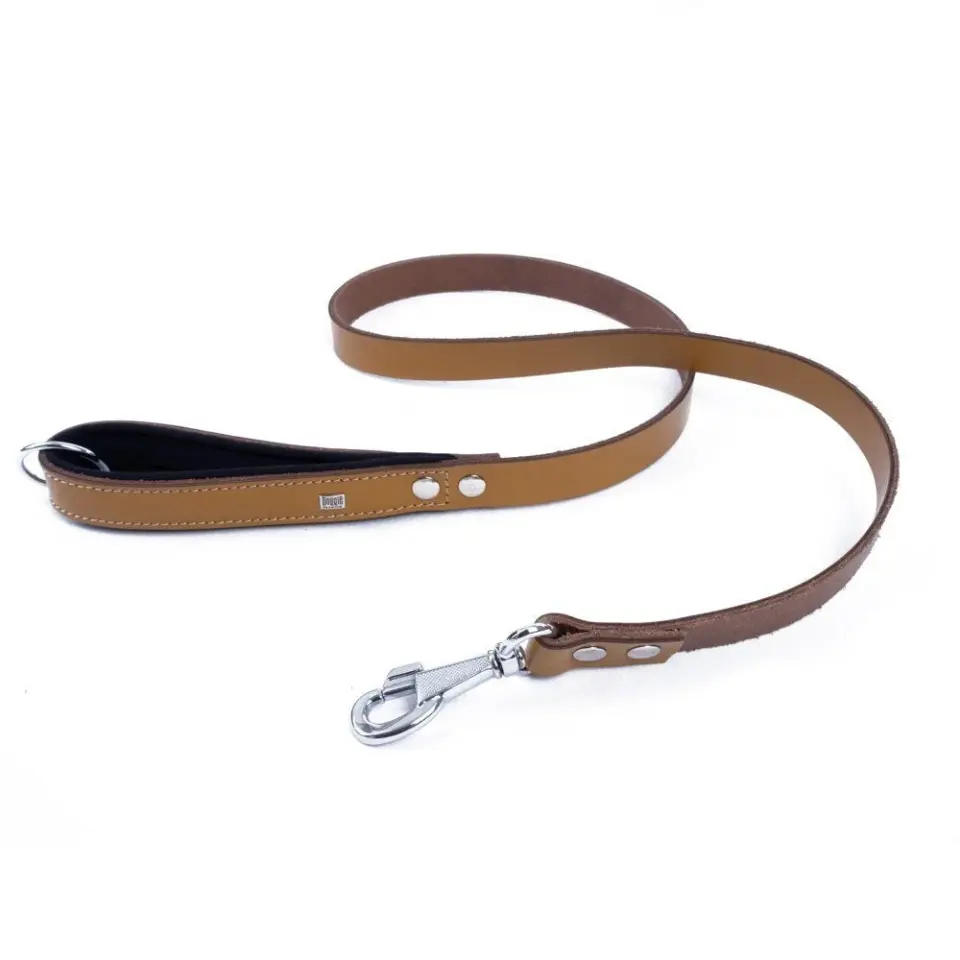 Doggie Konforlu Gerçek Deriden El Yapımı Köpek Gezdirme Kayışı 2,5x120cm - Camel