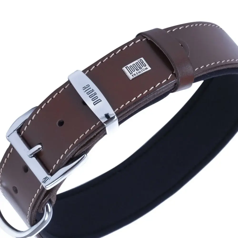 Doggie Konforlu Gerçek Deriden El Yapımı Kemik Desenli Köpek Boyun Tasması 4x52-60cm - Brown