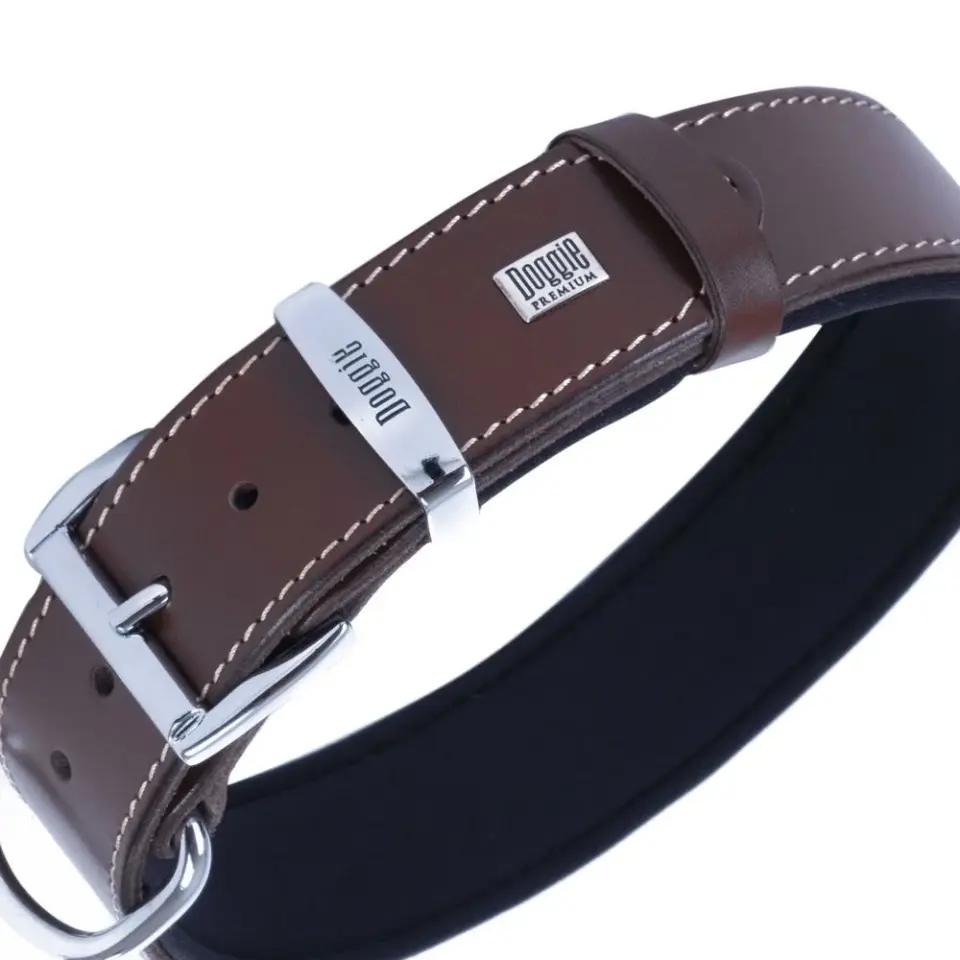 Doggie Konforlu Gerçek Deriden El Yapımı Kemik Desenli Köpek Boyun Tasması 4x52-60cm - Brown