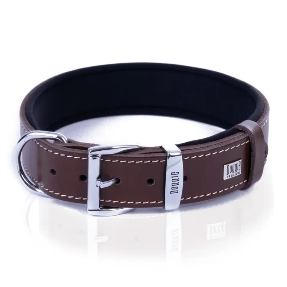 Doggie Konforlu Gerçek Deriden El Yapımı Kemik Desenli Köpek Boyun Tasması 4x52-60cm - Brown