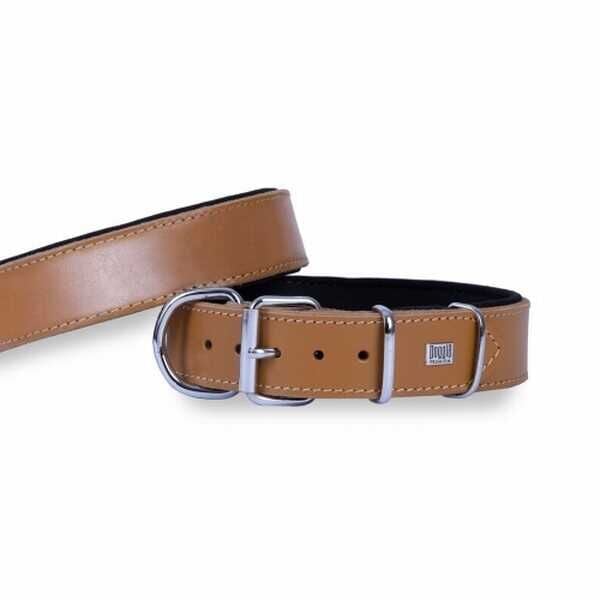 Doggie Çift Kat Deri Köpek Boyun Tasması Camel 4x57-65 Cm