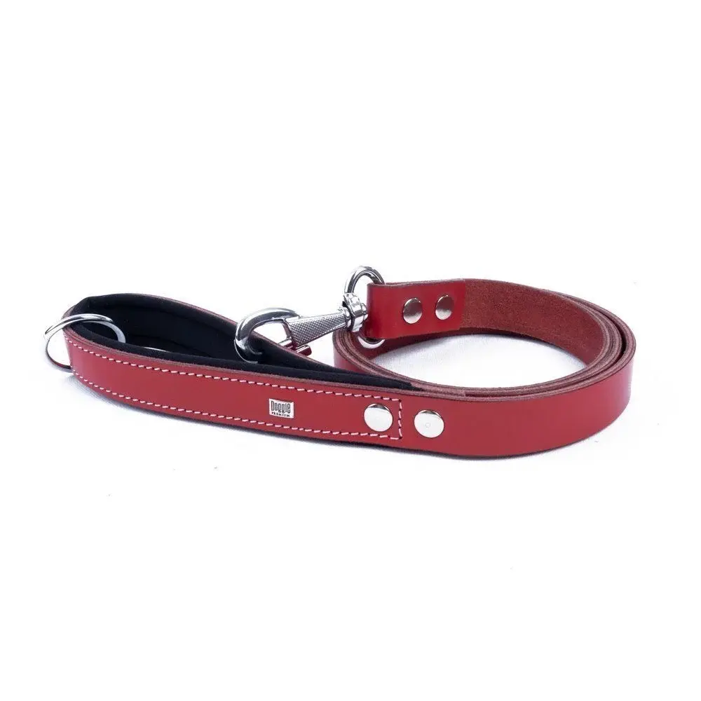 Doggie Konforlu Gerçek Deriden El Yapımı Köpek Gezdirme Kayışı 2,5x120cm - Kırmızı