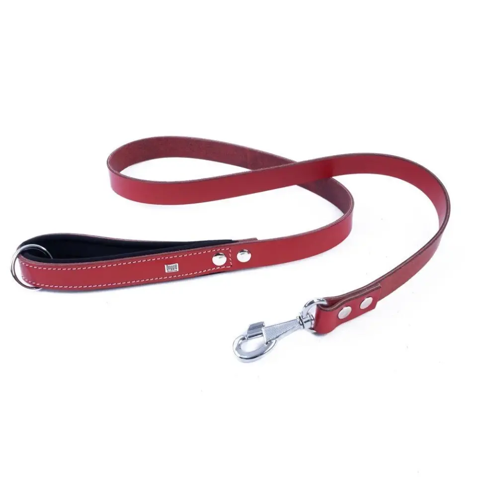 Doggie Konforlu Gerçek Deriden El Yapımı Köpek Gezdirme Kayışı 2,5x120cm - Kırmızı