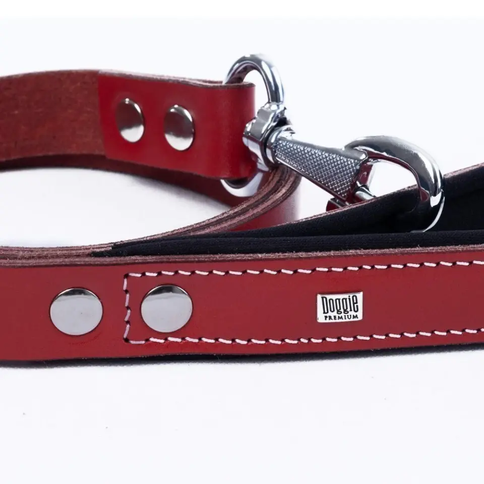 Doggie Konforlu Gerçek Deriden El Yapımı Köpek Gezdirme Kayışı 2,5x120cm - Kırmızı