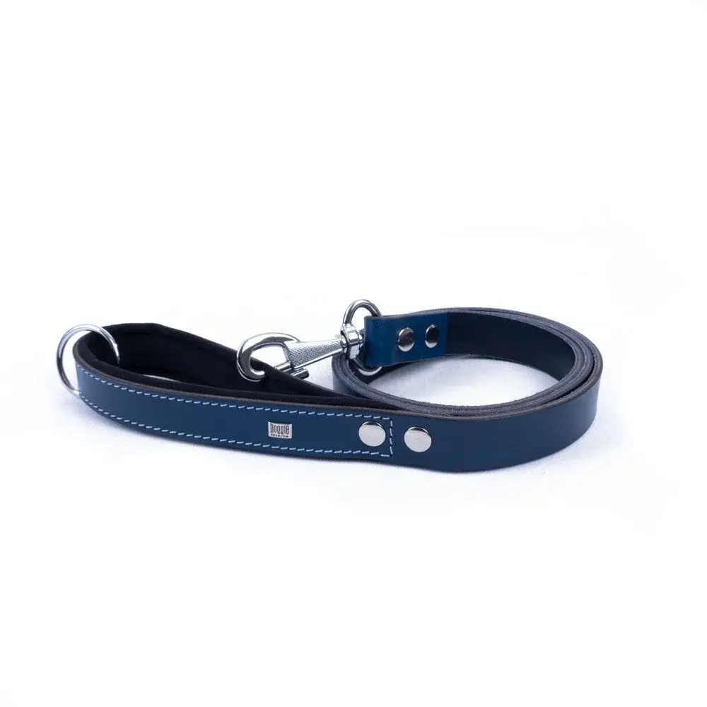 Doggie Konforlu Gerçek Deriden El Yapımı Köpek Gezdirme Kayışı 2,5x120cm - Mavi